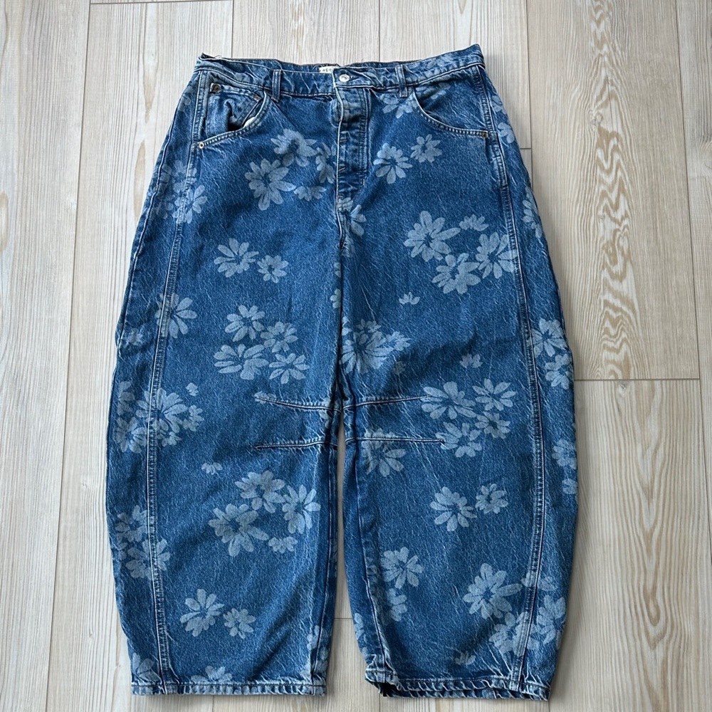 Free People Floral Barrel Jeans SZ 32